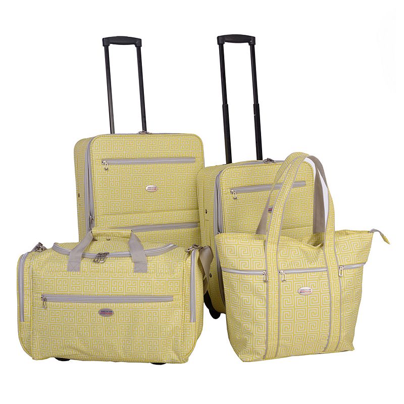 American Flyer Greek Key 4-Piece Wheeled Luggage Set, Yellow, 4 PC SET