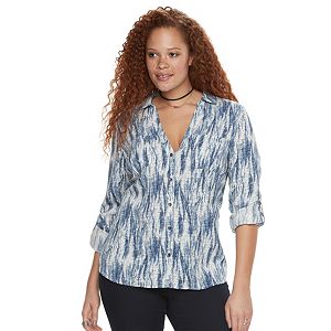 Plus Size Rock & Republic® Tie-Dye Roll-Tab Shirt