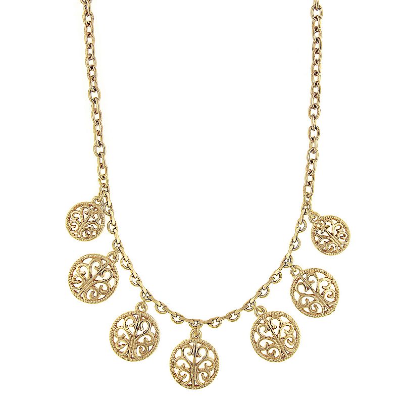 1928 Graduated Filigree Disc Necklace, Womens, Size: 16, Yellow