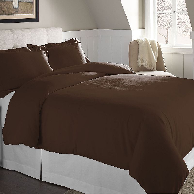 77357350 Pointehaven Flannel Duvet Cover Set, Brown, King sku 77357350