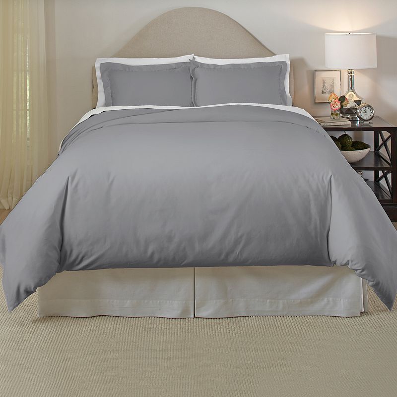 Pointehaven 410 Thread Count Cotton Duvet Cover Set, Grey, Full/Queen