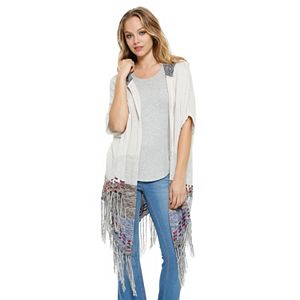 Women's E by Elan Hooded Fringe Cardigan