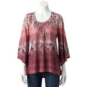 Women's World Unity Print Sequin Top