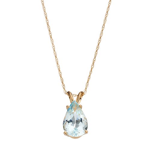 14k Gold Aquamarine Teardrop Pendant