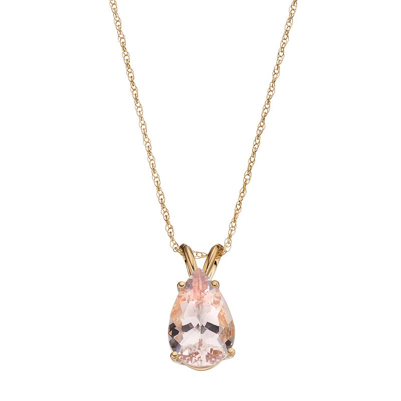 14k Gold Morganite Teardrop Pendant, Womens, Size: 18, Pink