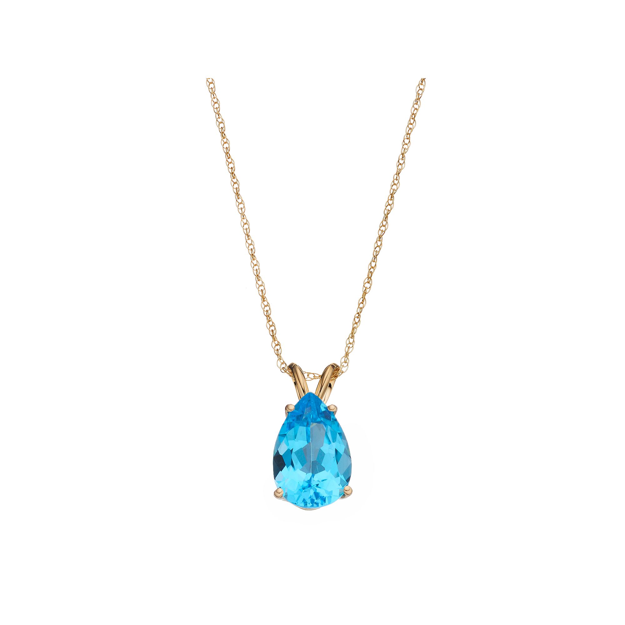 Celebration Gems 14k Gold Blue Topaz Teardrop Pendant, Womens, Size: 18
