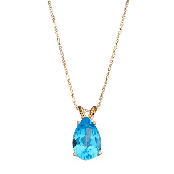 Celebration Gems 14k Gold Blue Topaz Teardrop Pendant