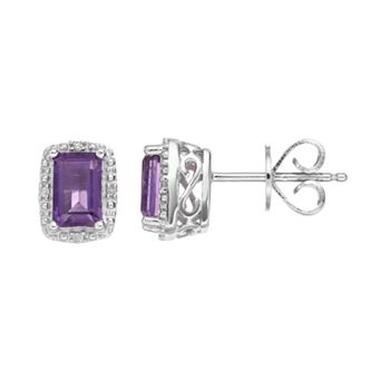 Celebration Gems Sterling Silver Amethyst & Diamond Accent Halo Stud Earrings