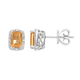 Celebration Gems Sterling Silver Citrine & Diamond Accent Halo Stud Earrings