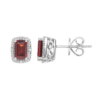 Celebration Gems Sterling Silver Garnet & Diamond Accent Halo Stud Earrings