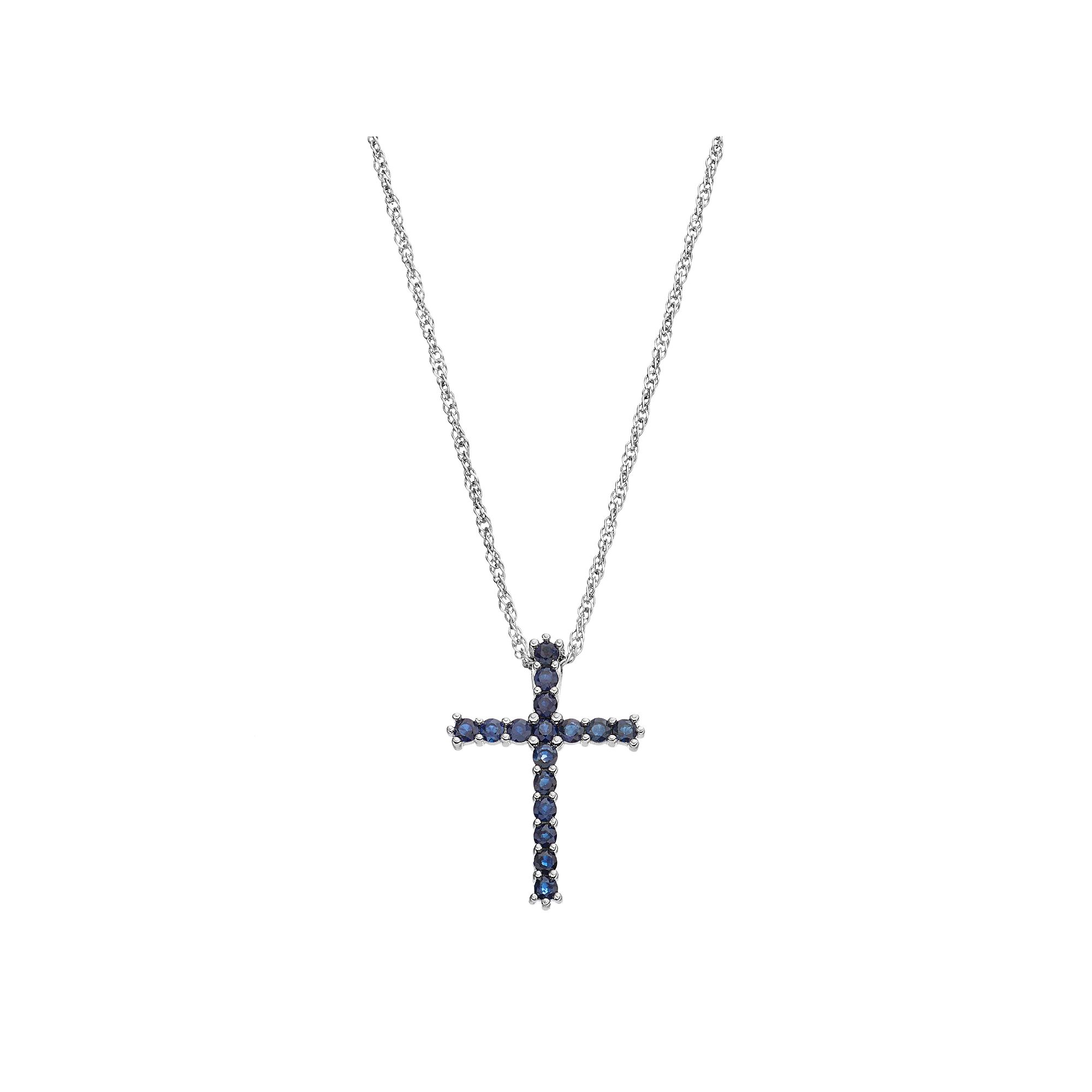 Celebration Gems Sterling Silver Sapphire Cross Pendant Necklace, Womens,