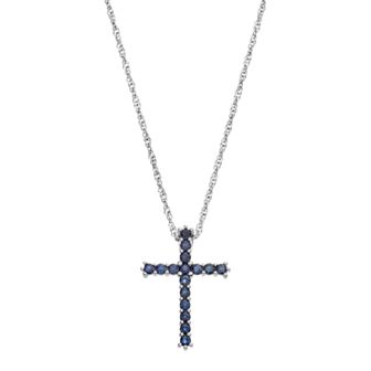 Celebration Gems Sterling Silver Sapphire Cross Pendant Necklace