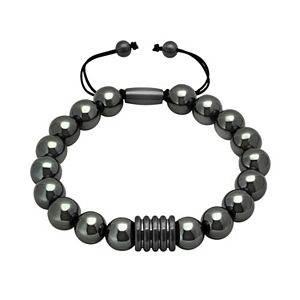 Men's Stainless Steel Hematite Beaded Bolo Bracelet