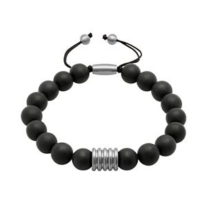 Men's Stainless Steel Onyx Beaded Bolo Bracelet