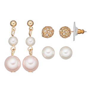 Fireball & Simulated Pearl Earring Set