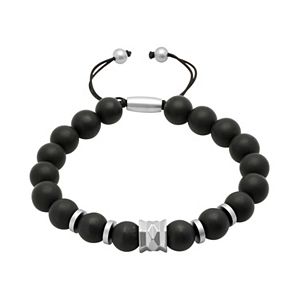 Men's Stainless Steel Onyx Beaded Bolo Bracelet