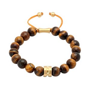 Men's Stainless Steel Tiger'su2013Eye Beaded Bolo Bracelet