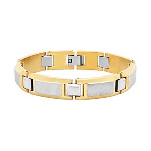 Men's Two Tone Stainless Steel Rectangle Link Bracelet