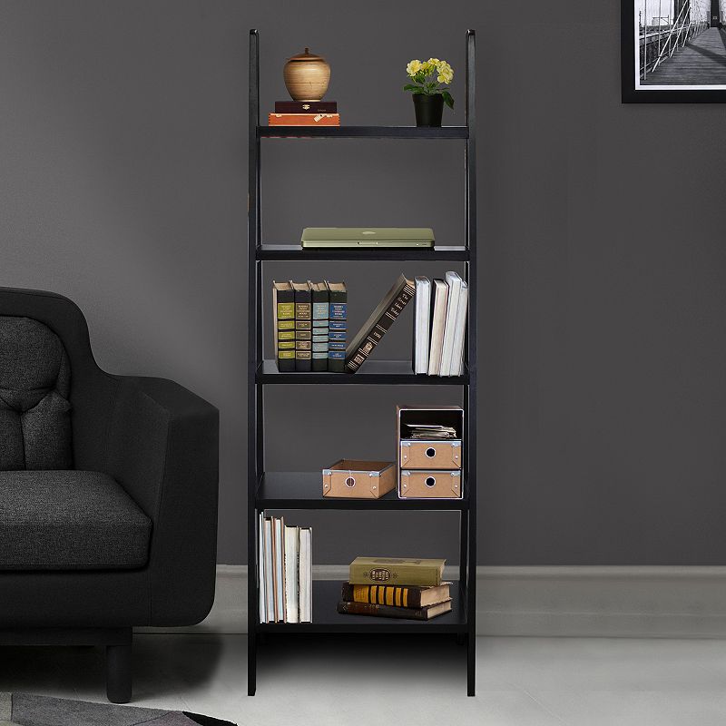 5-Shelf Ladder Bookcase-Espresso