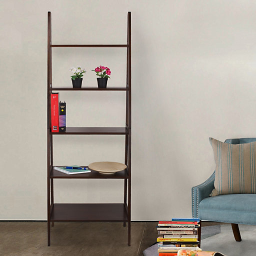 Room Accent Furniture, Casual Home 5 Shelf Ladder Bookcase Warm Brown