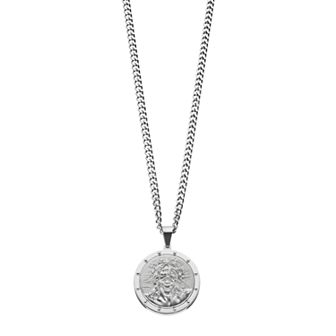 Steel Nation Men's Stainless Steel Jesus Medallion Pendant Necklace