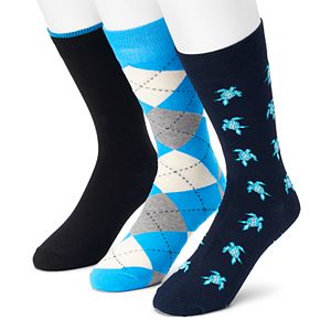 Men's SONOMA Goods for Life™ 3-pack Turtle, Argyle & Solid Crew Socks