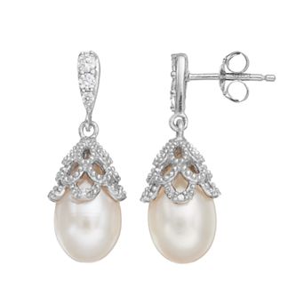 Sophie Miller Sterling Silver Dyed Freshwater Cultured Pearl & Cubic Zirconia Drop Earrings