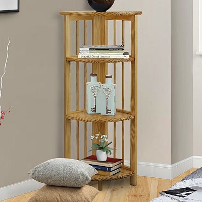 4-Shelf popular Corner Folding Bookcase, Honey Oak