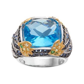 Sophie Miller Two Tone Sterling Silver Simulated Aquamarine & Gemstone Ring