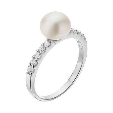 Sophie Miller Sterling Silver Freshwater Cultured Pearl & Cubic Zirconia Ring