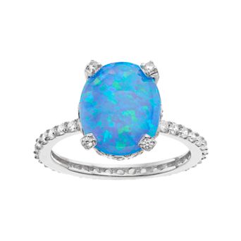 Sophie Miller Sterling Silver Lab-Created Blue Opal & Cubic Zirconia Oval Ring