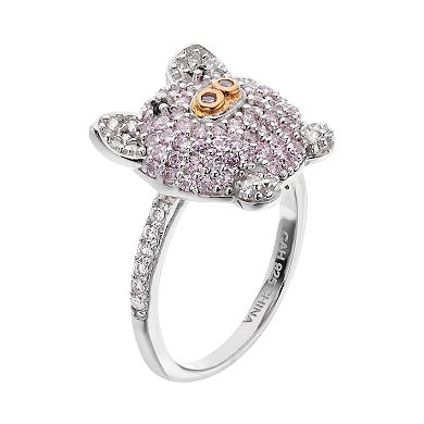 Sophie Miller Two Tone Sterling Silver Cubic Zirconia Pig Ring