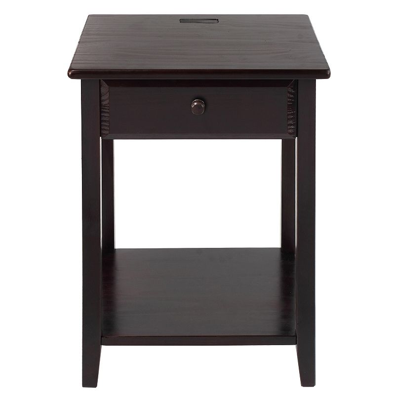 Casual Home Night Owl Nightstand with USB Port, Brown