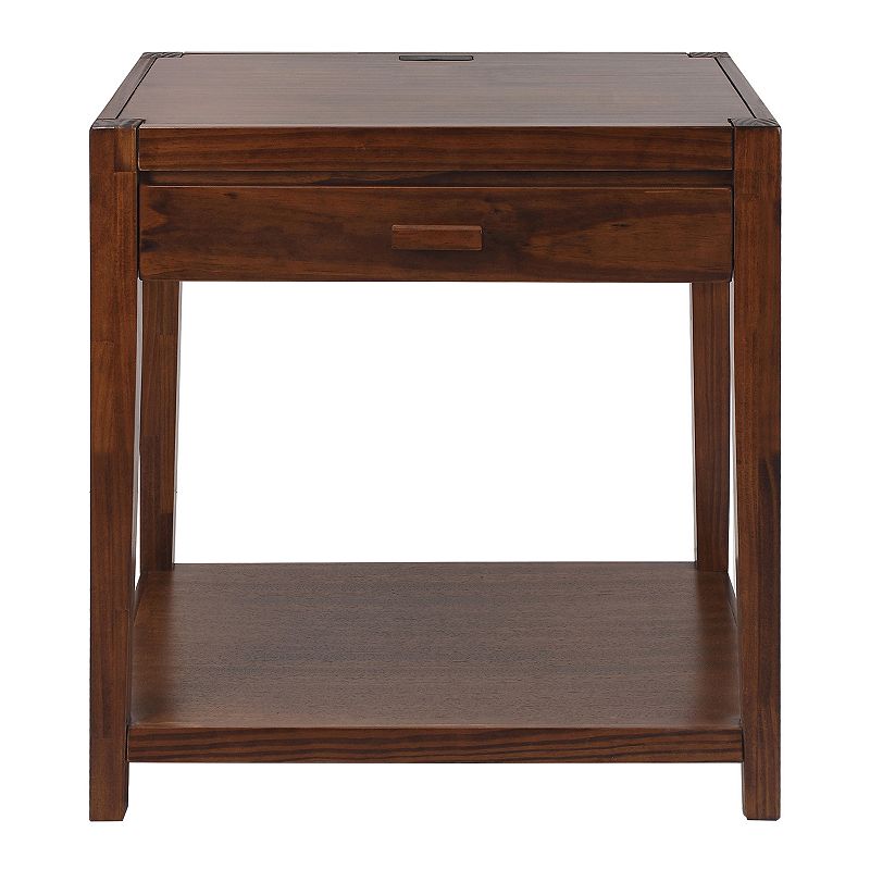 Casual Home Notre Dame Night Stand with USB Port  Warm Brown