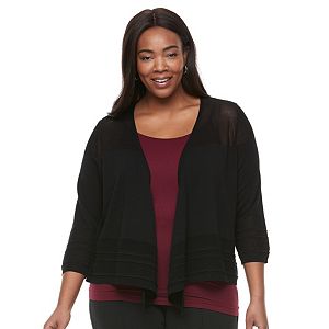 Plus Size Dana Buchman Pointelle Flyaway Cardigan