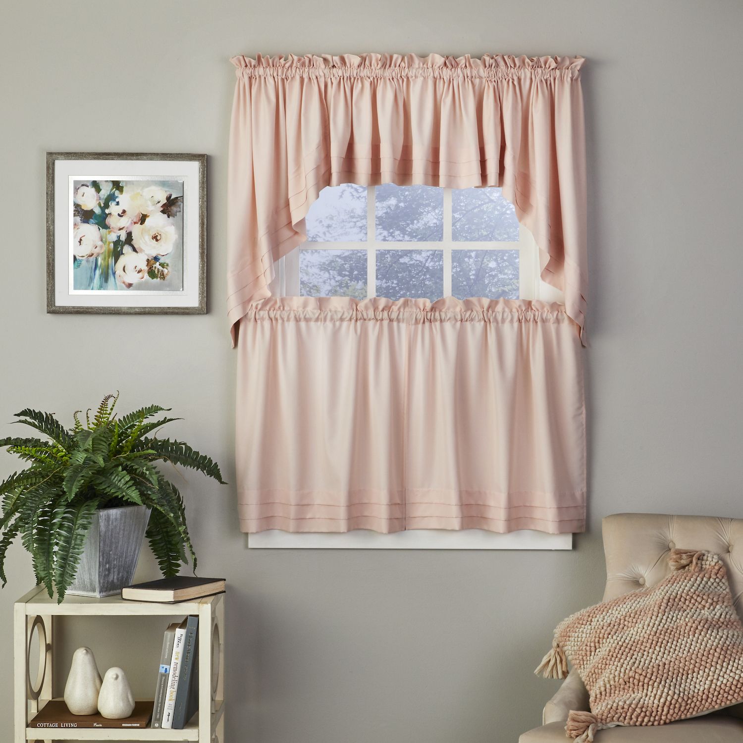SKL HOME Mantovana Per Finestra Holden Rosa - Morbida Microfibra Con Orlo Plissettato, 147x33 Cm, Tasca Per Bastone