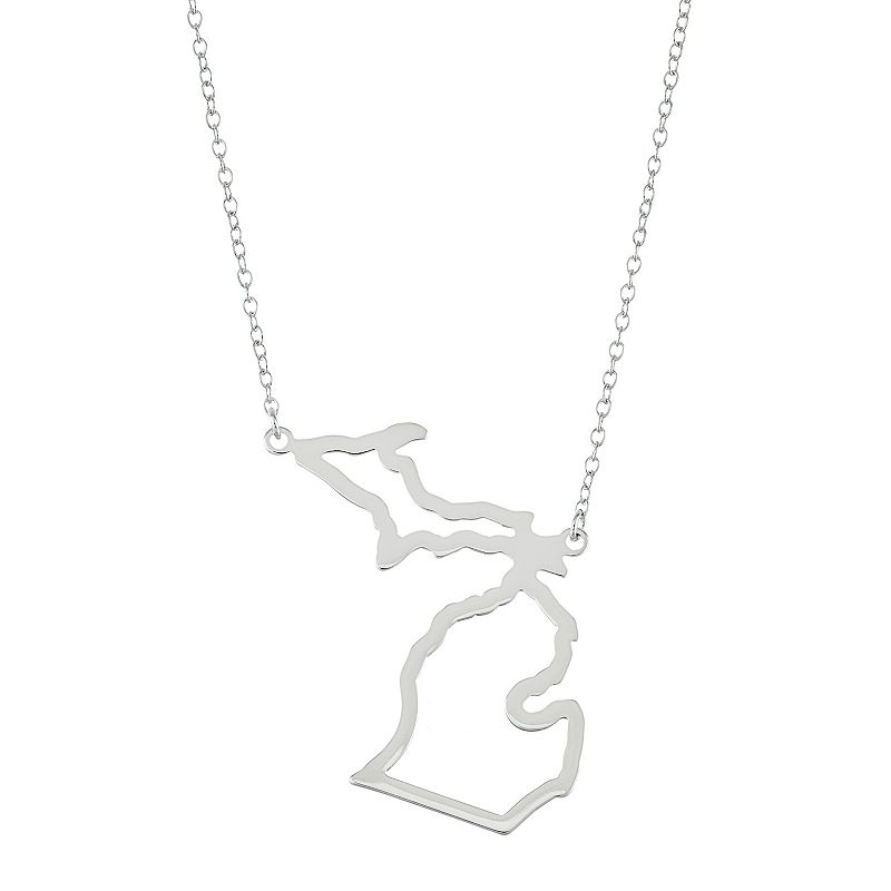 Sterling Silver Cutout State Pendant Necklace, Womens, Size: 18, Grey