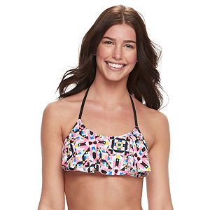 Juniors' Malibu Kaleidoscope Flounce-Hem Bikini Top