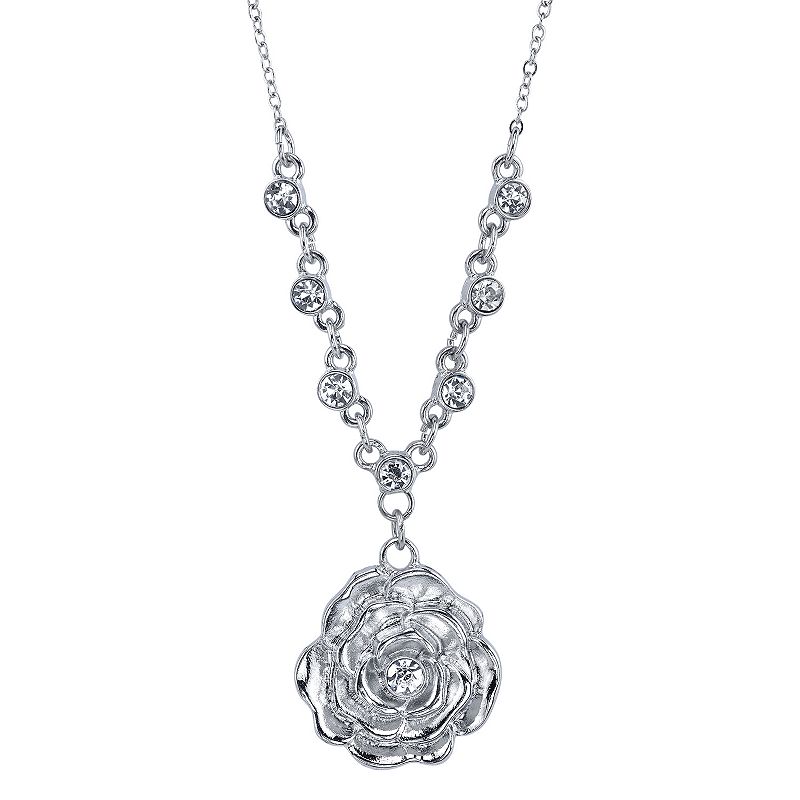 1928 Simulated Crystal Rosette Necklace, Womens, Size: 16, Grey