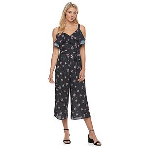 Juniors' Jolie Vie Double V Crop Jumpsuit