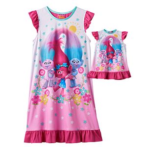 Girls 4-12 DreamWorks Trolls Poppy, Satin & Chenille Dorm Nightgown & Doll Gown Set
