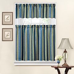 Traditions by Waverly Stripe Ensemble Tier & Valance Kitchen Window Curtain Set