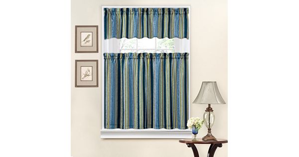 Traditions by Waverly Stripe Ensemble Tier & Valance Set
