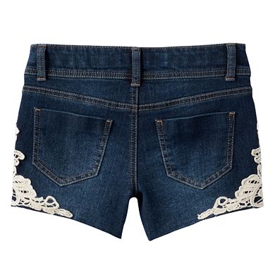 Girls 7-16 & Plus Size Mudd® Crochet Trim Dark Wash Jean Shorts