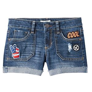 Girls 7-16 Mudd®  Embroidered Patch Midi Jean Shorts