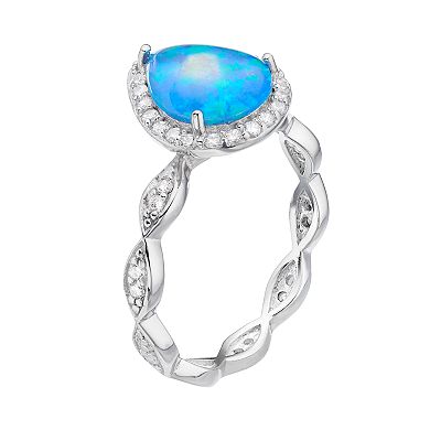 Sophie Miller Sterling Silver Lab-Created Blue Opal & Cubic Zirconia Pear Ring