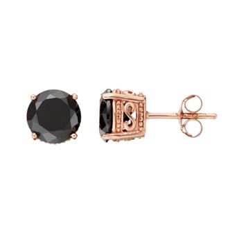 Sophie Miller 14k Rose Gold Plated Black Cubic Zirconia Stud Earrings