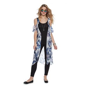 Mudd® Sheer Floral Cold Shoulder Kimono