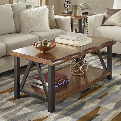 HomeVance Ackerly Mixed Media Rustic Coffee Table with Lower Shelf
