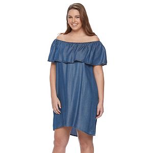 Plus Size Apt. 9® Ruffled Chambray Off-the-Shoulder Dress